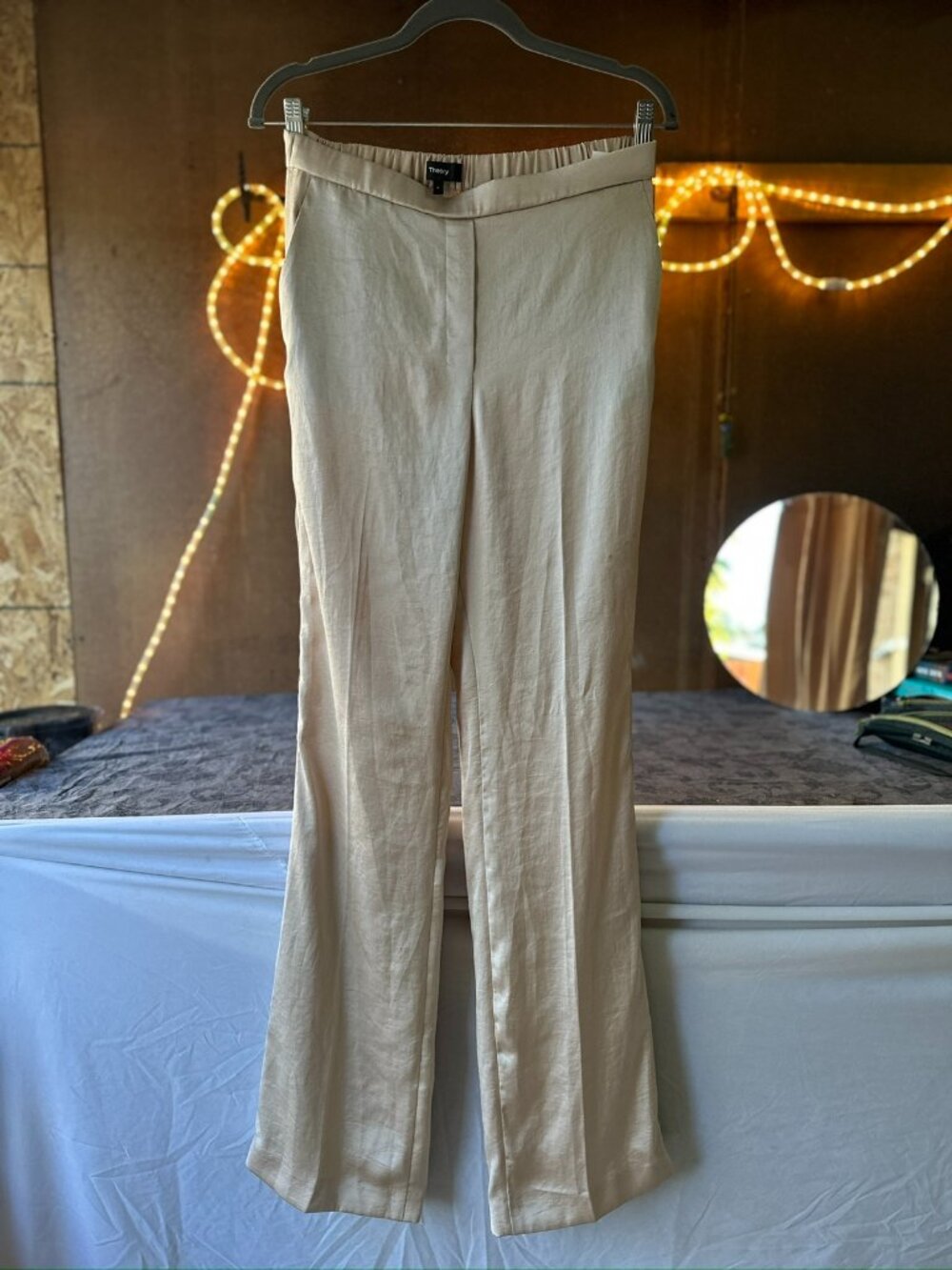 Theory Crushed Satin Flare Pants